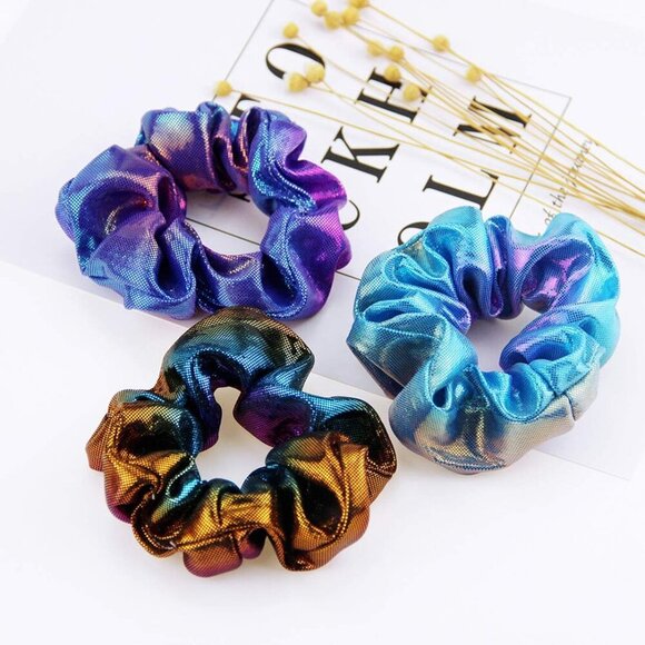 12 Pieces Shiny Metallic Scrunchies Hair Scrunchies Elastic Hair Bands Scrunchy - Picture 4 of 8